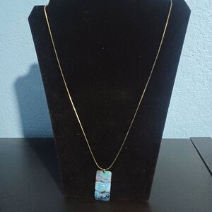 Blue & Turquoise Dichroic Glass Pendant Necklace, 23"